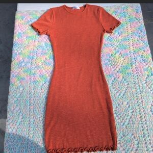 Orange Ribbed Knit Dress